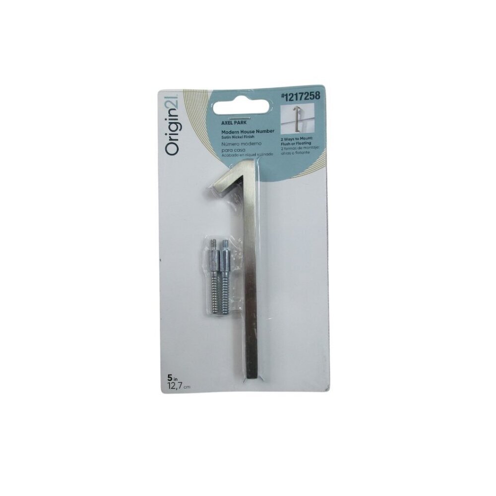 Origin21 Modern Floating Mount House Number 1 Silver Satin Nickel 5" w/‎ Screws